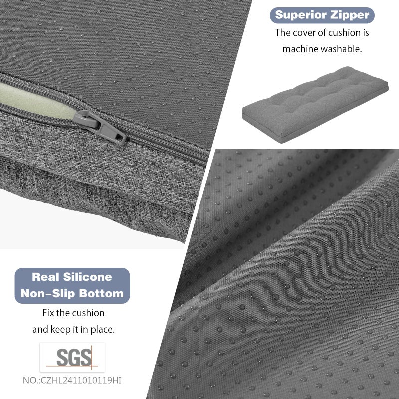 baibu 42 Inch Dual-Layer Patent Design Memory Foam Bench Cushion, Non-Slip Indoor Bench Cushion Standard Size Foam Pad with Machine Washable Cover (Dark Grey, 42x16x3in) - Image 4